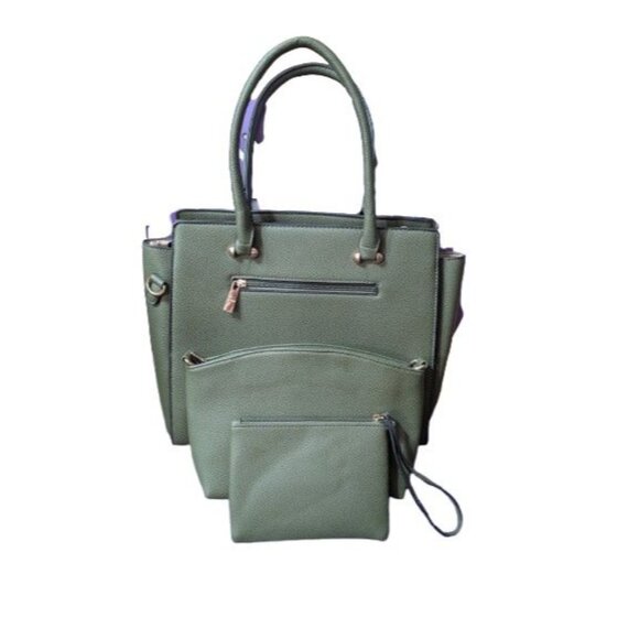 3-Piece Olive Green Tote Bag Purse Makeup Bag & Wristlet Set By Bella Rose NWOT - Picture 3 of 4